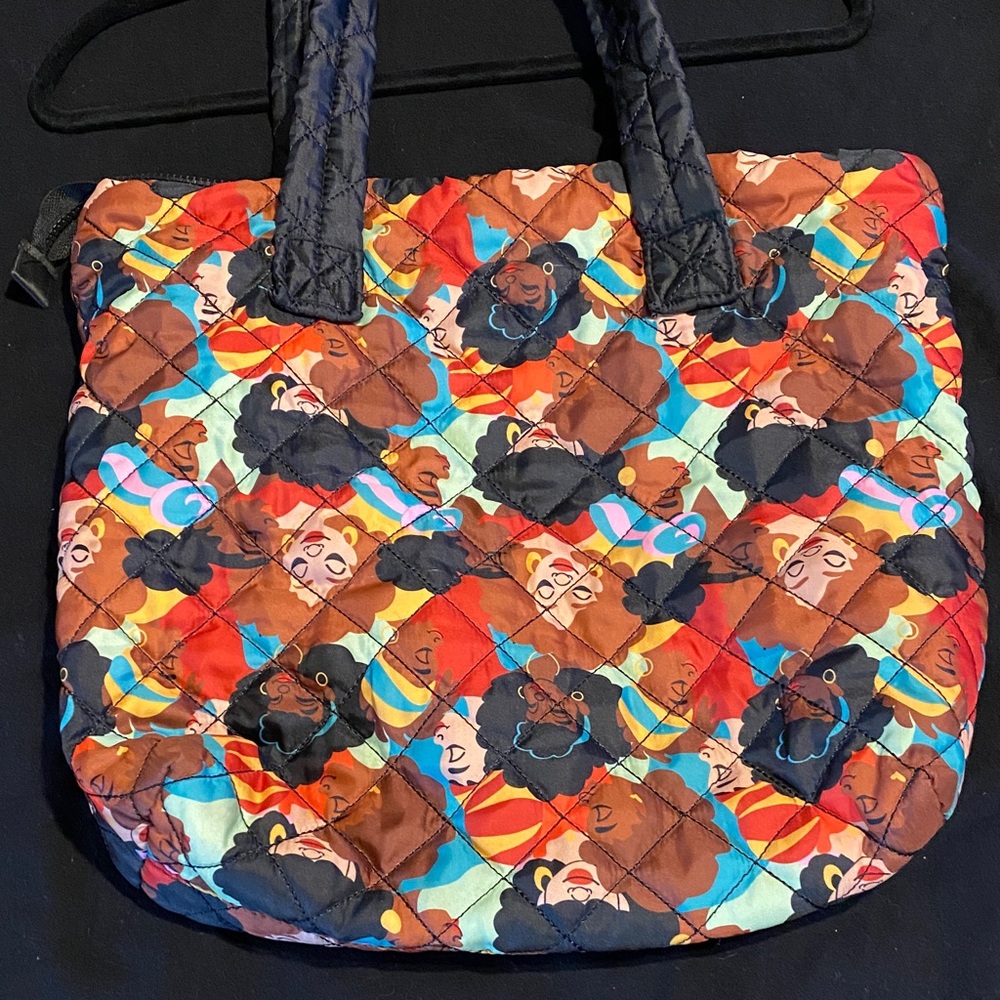 Black paper party quilted tote bag